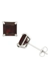 Fuzion Creations Princess Cut Stud Earrings In Garnet