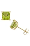 Fuzion Creations Princess Cut Stud Earrings In Peridot Gold