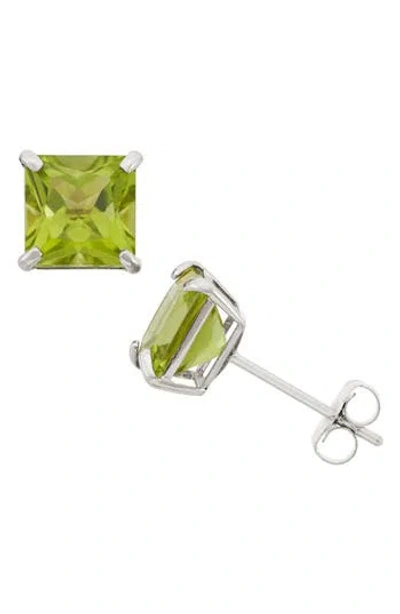 Fuzion Creations Princess Cut Stud Earrings In Peridot Silver