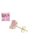 Fuzion Creations Princess Cut Stud Earrings In Pink Sapphire