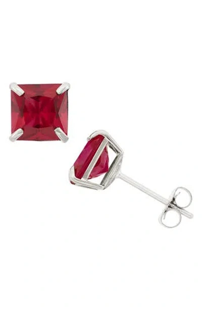 Fuzion Creations Princess Cut Stud Earrings In Ruby