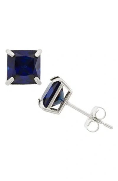Fuzion Creations Princess Cut Stud Earrings In Sapphire