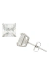 Fuzion Creations Princess Cut Stud Earrings In White