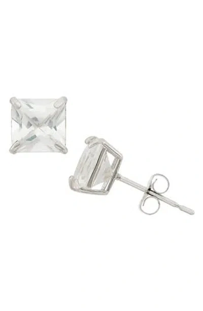 Fuzion Creations Princess Cut Stud Earrings In White