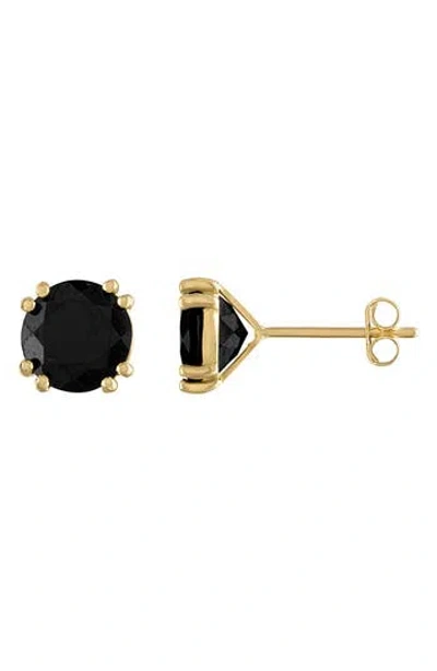 Fuzion Creations Round Black Sapphire Stud Earrings In Yellow