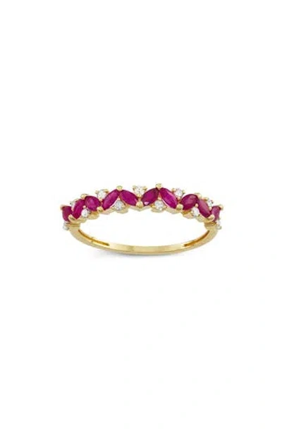 Fuzion Creations Ruby & Diamond Ring In Yellow