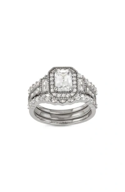 Fuzion Creations Set Of 3 Lab Grown White Sapphire Stackable Rings In Silver