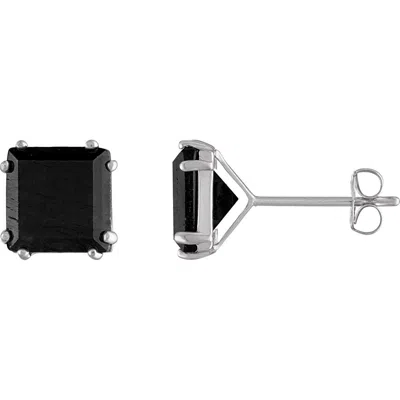Fuzion Creations Square Black Sapphire Stud Earrings In White Gold
