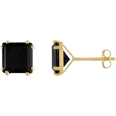 Fuzion Creations Square Black Sapphire Stud Earrings In Yellow