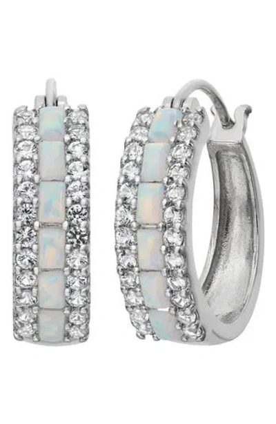 Fuzion Creations Stone & White Sapphire Hoop Earrings In Silver