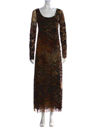 Pre-owned Fuzzi Animal Print Long Dress In Black