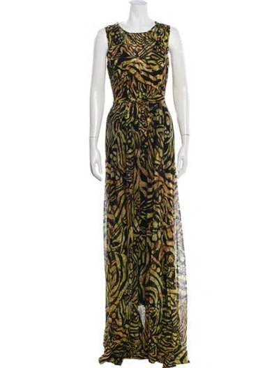 Pre-owned Fuzzi Animal Print Long Dress In Black/yellow
