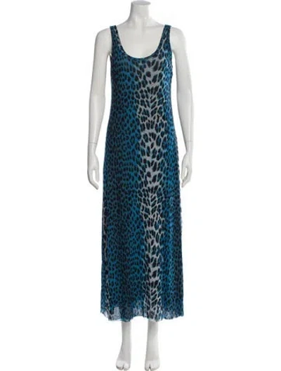 Pre-owned Fuzzi Animal Print Long Dress In Blue