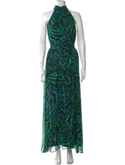 Pre-owned Fuzzi Animal Print Long Dress In Green