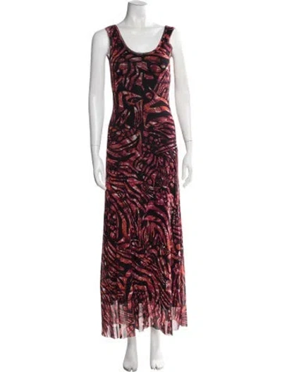 Pre-owned Fuzzi Animal Print Long Dress In Red