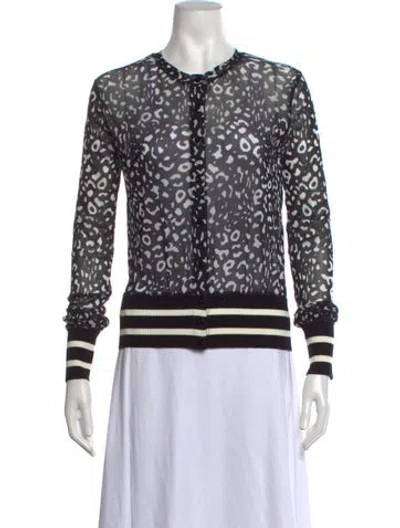 Pre-owned Fuzzi Animal Print Long Sleeve Button-up Top W/ Tags In Black