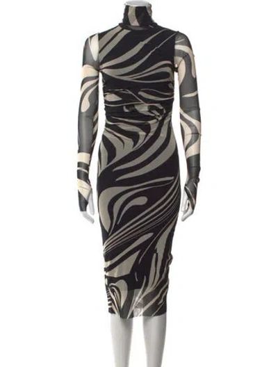 Pre-owned Fuzzi Animal Print Midi Length Dress In Black