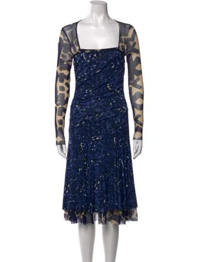 Pre-owned Fuzzi Animal Print Midi Length Dress In Blue