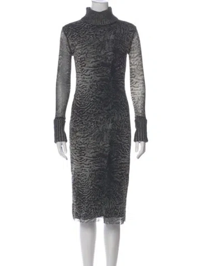 Pre-owned Fuzzi Animal Print Midi Length Dress In Gray