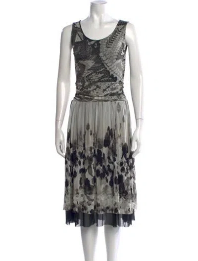Pre-owned Fuzzi Animal Print Midi Length Dress In Gray