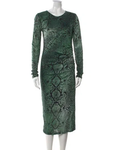 Pre-owned Fuzzi Animal Print Midi Length Dress In Green