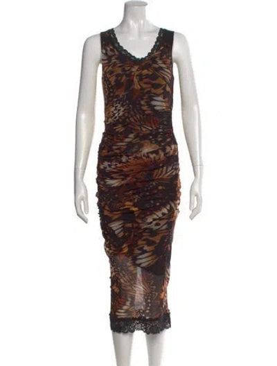Pre-owned Fuzzi Animal Print Midi Length Dress In Multi