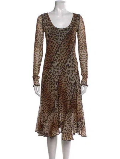 Pre-owned Fuzzi Animal Print Midi Length Dress In Neutral