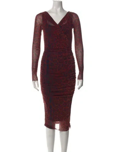 Pre-owned Fuzzi Animal Print Midi Length Dress In Red