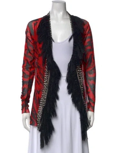 Pre-owned Fuzzi Animal Print Open Front Sweater In Red