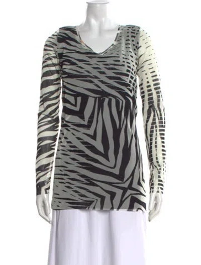 Pre-owned Fuzzi Animal Print Scoop Neck Top In White