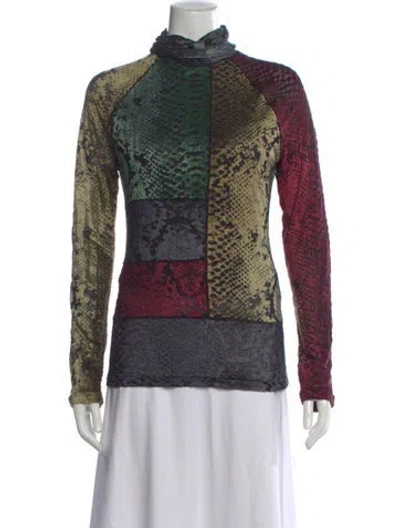 Pre-owned Fuzzi Animal Print Turtleneck Sweater In Green