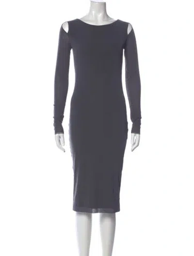 Pre-owned Fuzzi Bateau Neckline Midi Length Dress In Gray