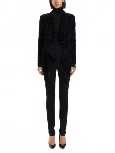 Fuzzi Burn Out Velvet Cardigan In Nero In Black