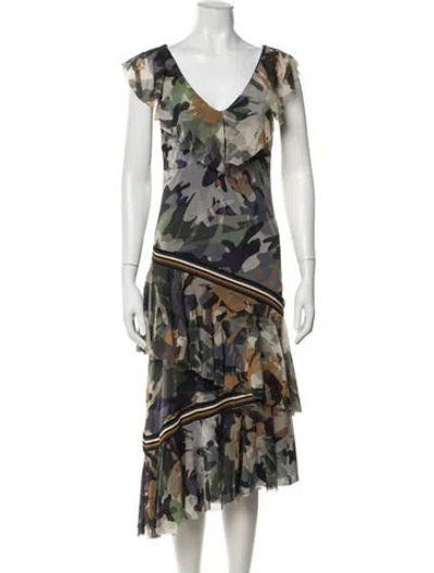 Pre-owned Fuzzi Camouflage Print Midi Length Dress In Multi