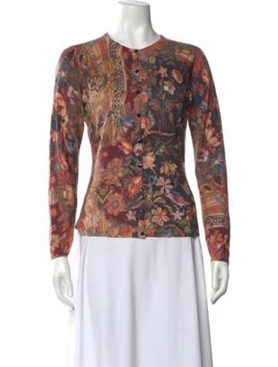 Pre-owned Fuzzi Cashmere Floral Print Sweater In Red