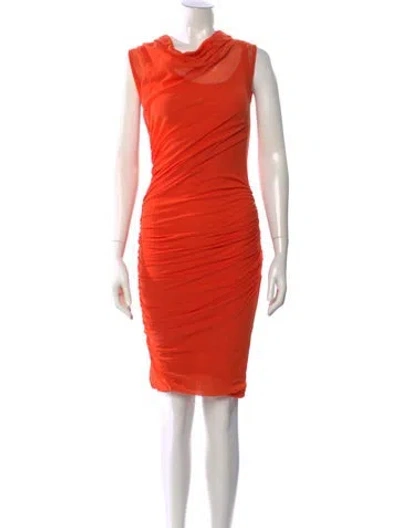 Pre-owned Fuzzi Cowl Neck Knee-length Dress In Orange