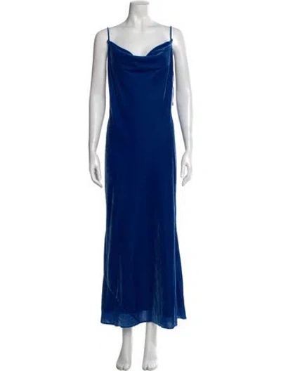 Pre-owned Fuzzi Cowl Neck Long Dress In Blue
