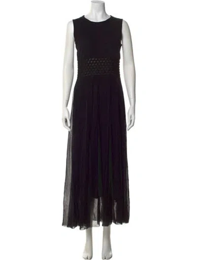 Pre-owned Fuzzi Crew Neck Long Dress In Black