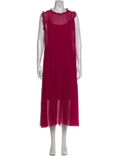 Pre-owned Fuzzi Crew Neck Midi Length Dress In Pink