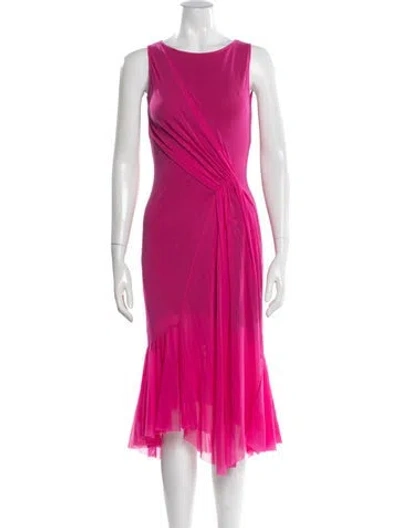 Pre-owned Fuzzi Crew Neck Midi Length Dress In Pink
