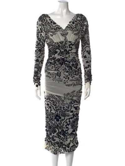 Pre-owned Fuzzi Flocked Midi Length Dress In Multicolor