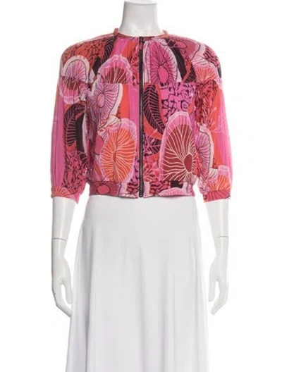 Pre-owned Fuzzi Floral Print Bomber Jacket In Pink