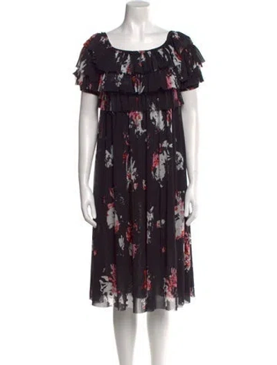 Pre-owned Fuzzi Floral Print Knee-length Dress In Black