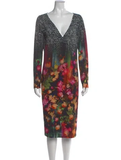 Pre-owned Fuzzi Floral Print Knee-length Dress In Black