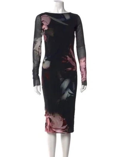 Pre-owned Fuzzi Floral Print Knee-length Dress In Black