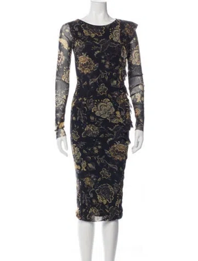 Pre-owned Fuzzi Floral Print Knee-length Dress In Black
