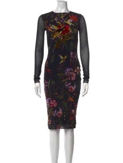 Pre-owned Fuzzi Floral Print Knee-length Dress In Black