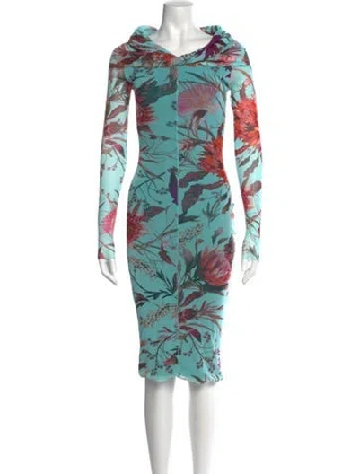 Pre-owned Fuzzi Floral Print Knee-length Dress In Blue