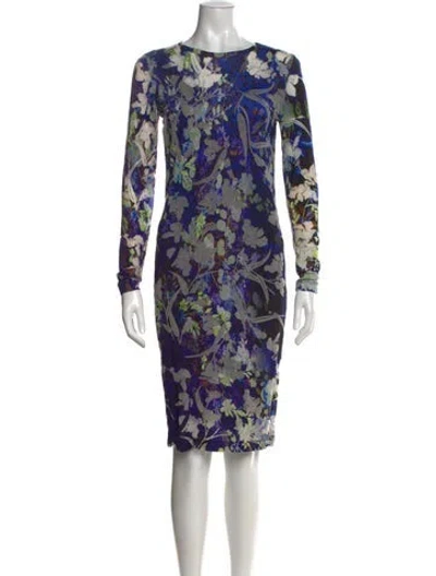Pre-owned Fuzzi Floral Print Knee-length Dress In Blue