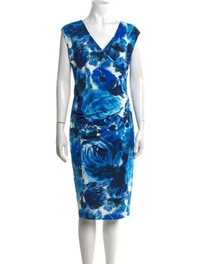 Pre-owned Fuzzi Floral Print Knee-length Dress In Blue